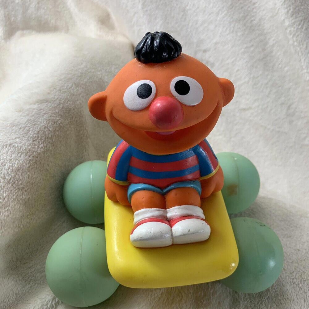 Vintage Sesame Street Baby Ernie Softy on Wheels Illco Plastic Baby Toy Car 6"​